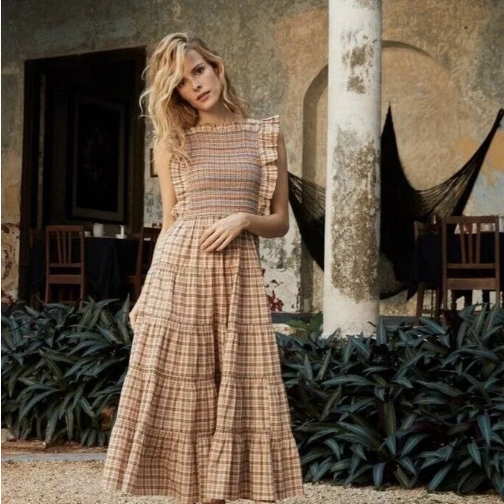 Doen Arbor Smocked Midi Dress in Austen Plaid Large